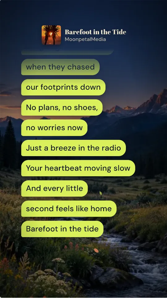 Lyric lines over a mountain landscape in Kinetune’s Messages style